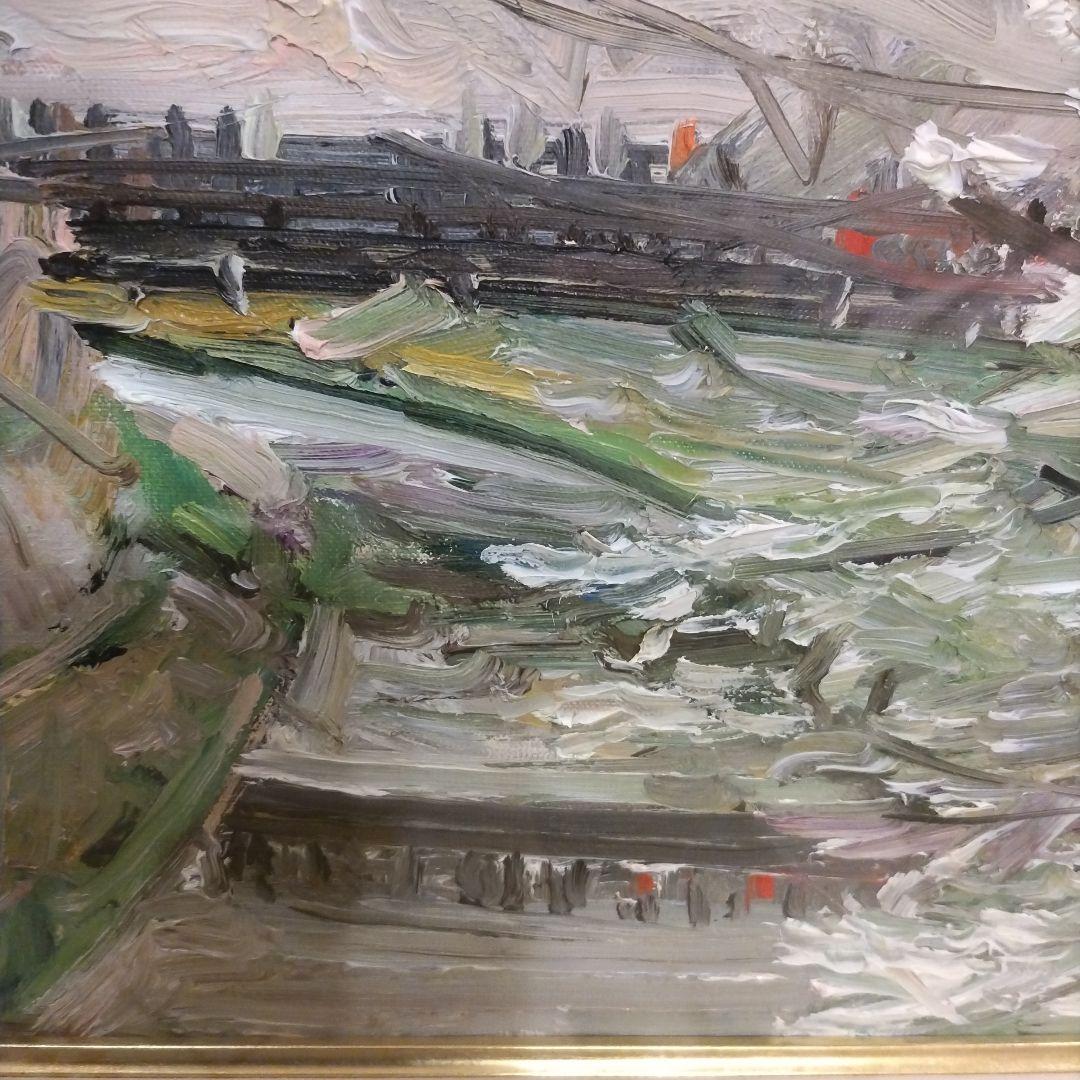 堀太郎 油絵 　名古屋桜の名所『山崎川』 風景画
