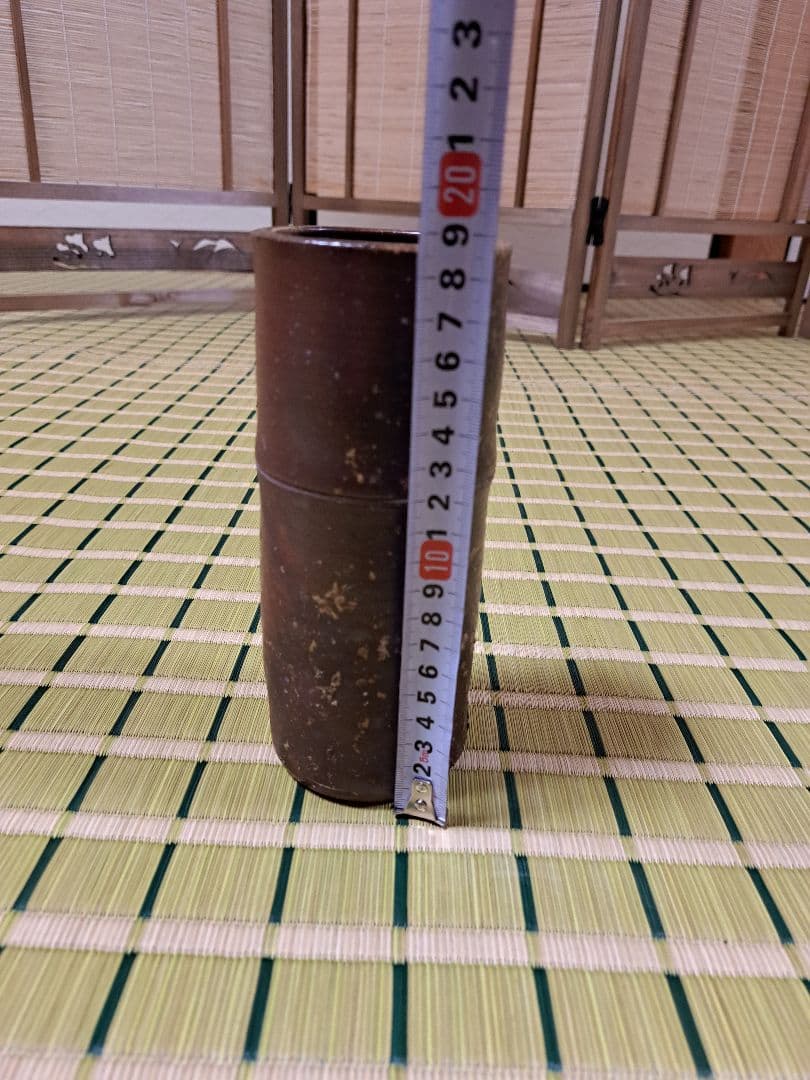 備前焼Bizen warevase　竹の形　花入れ　陶印あり