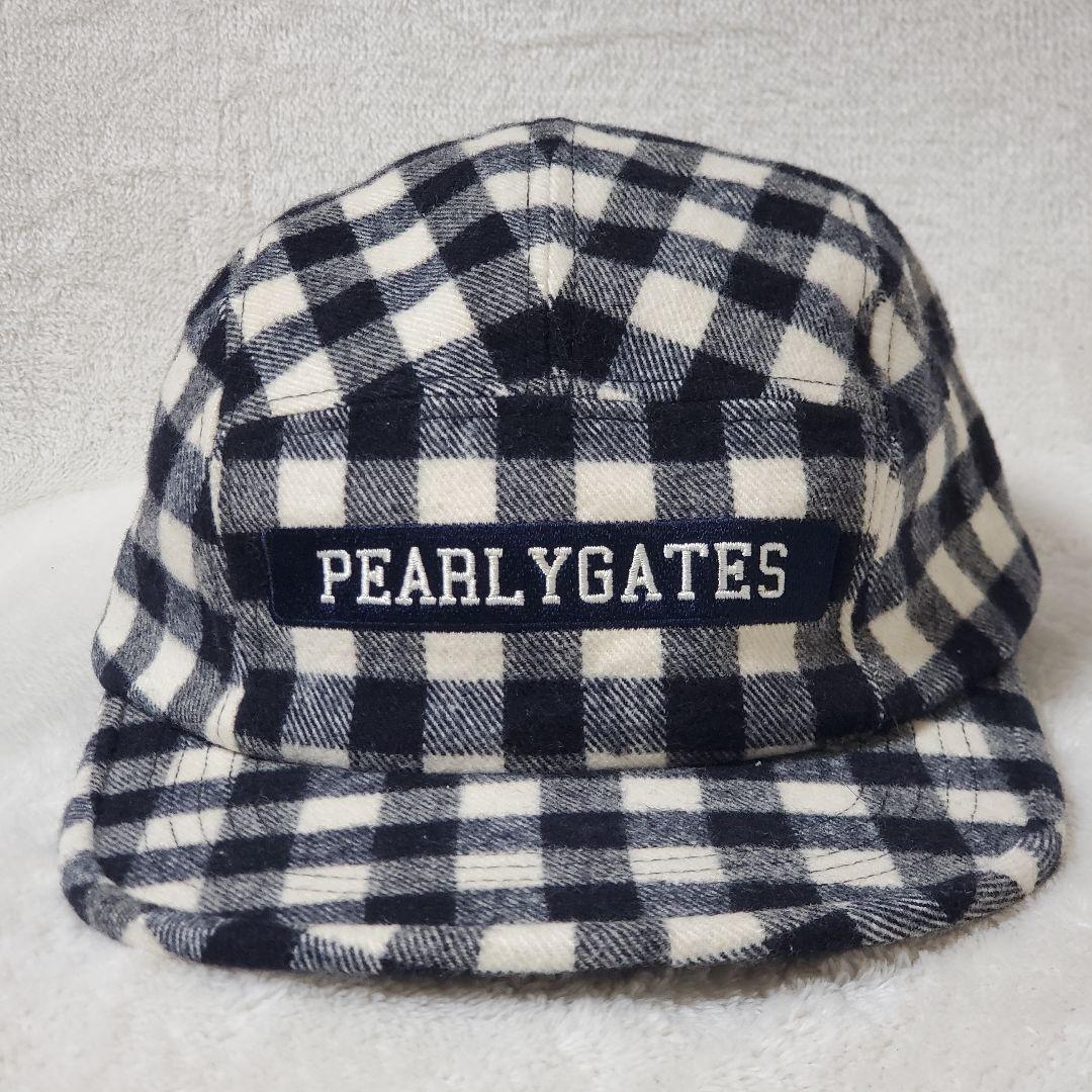パーリーゲイツ PEARLY GATES キャップ 帽子 毛混 白黒 チェック柄