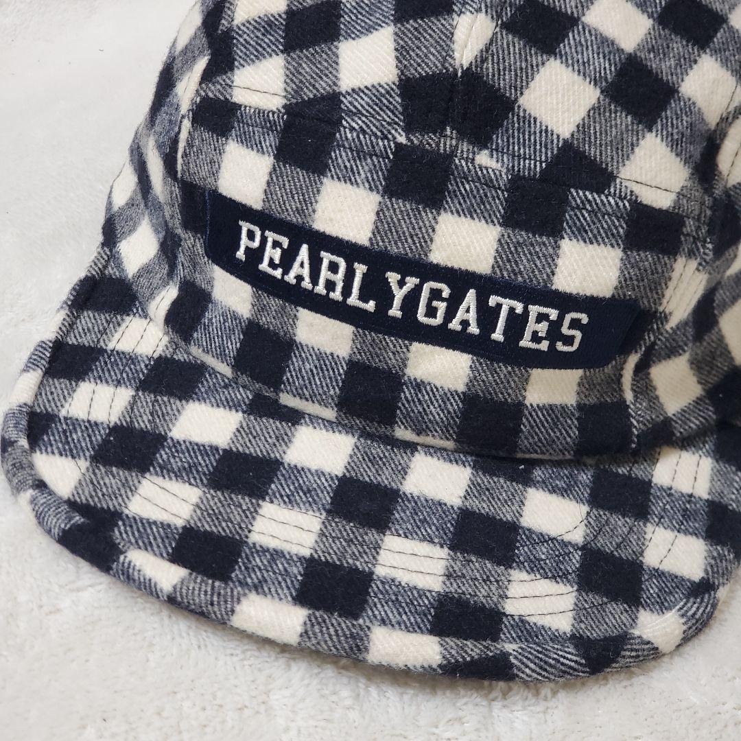 パーリーゲイツ PEARLY GATES キャップ 帽子 毛混 白黒 チェック柄