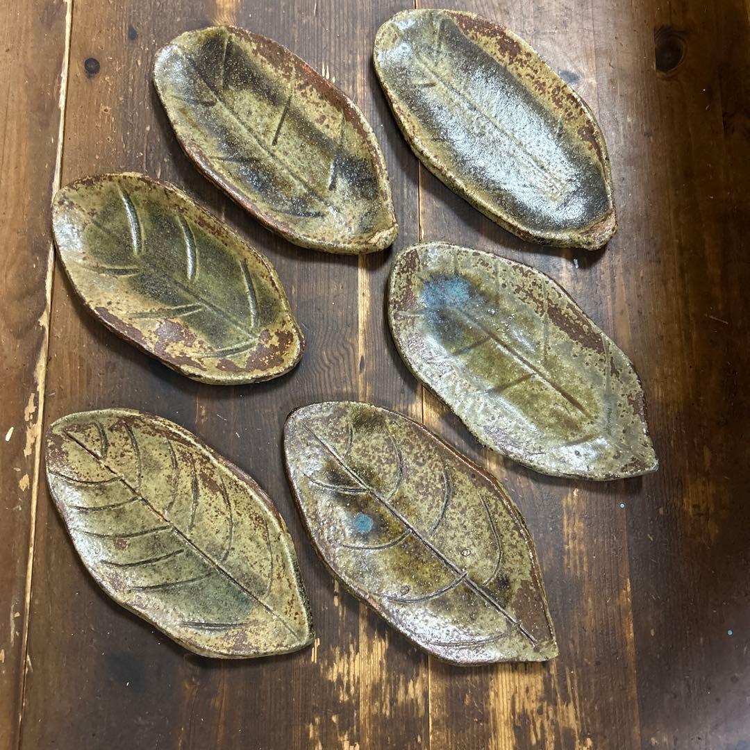 作家　陶芸作家　渋色葉っぱ皿　6枚　民藝品