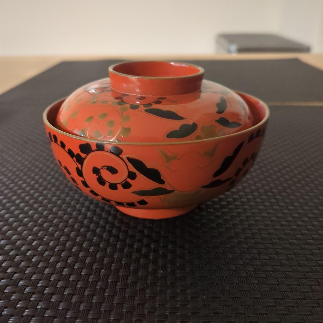 アンティーク 古道具 蒔絵 唐草 漆 椀 汁椀 朱色 2客