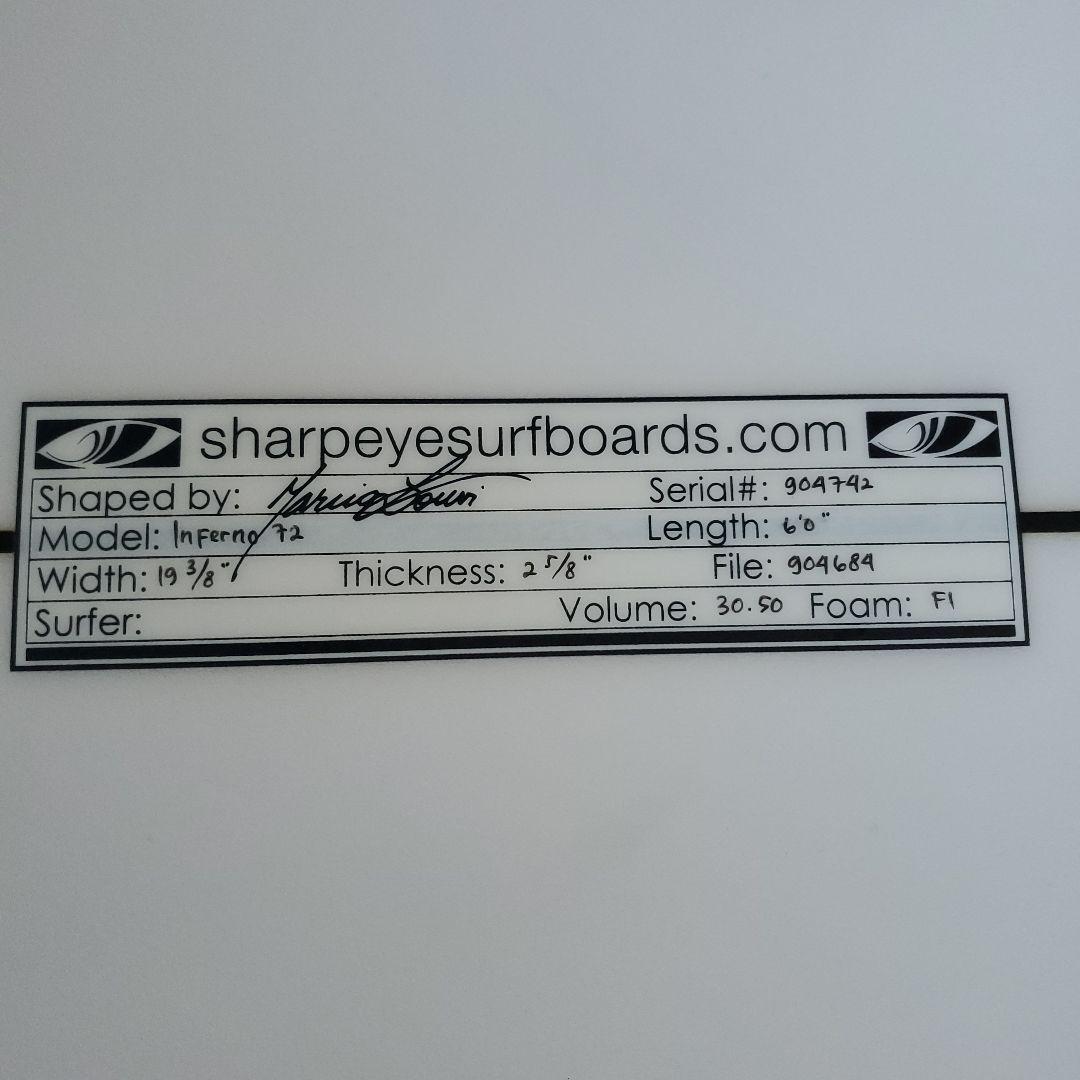 サーフィン・ボディボード Sharpeye Surfboards Inferno 72 6'0 30.5L