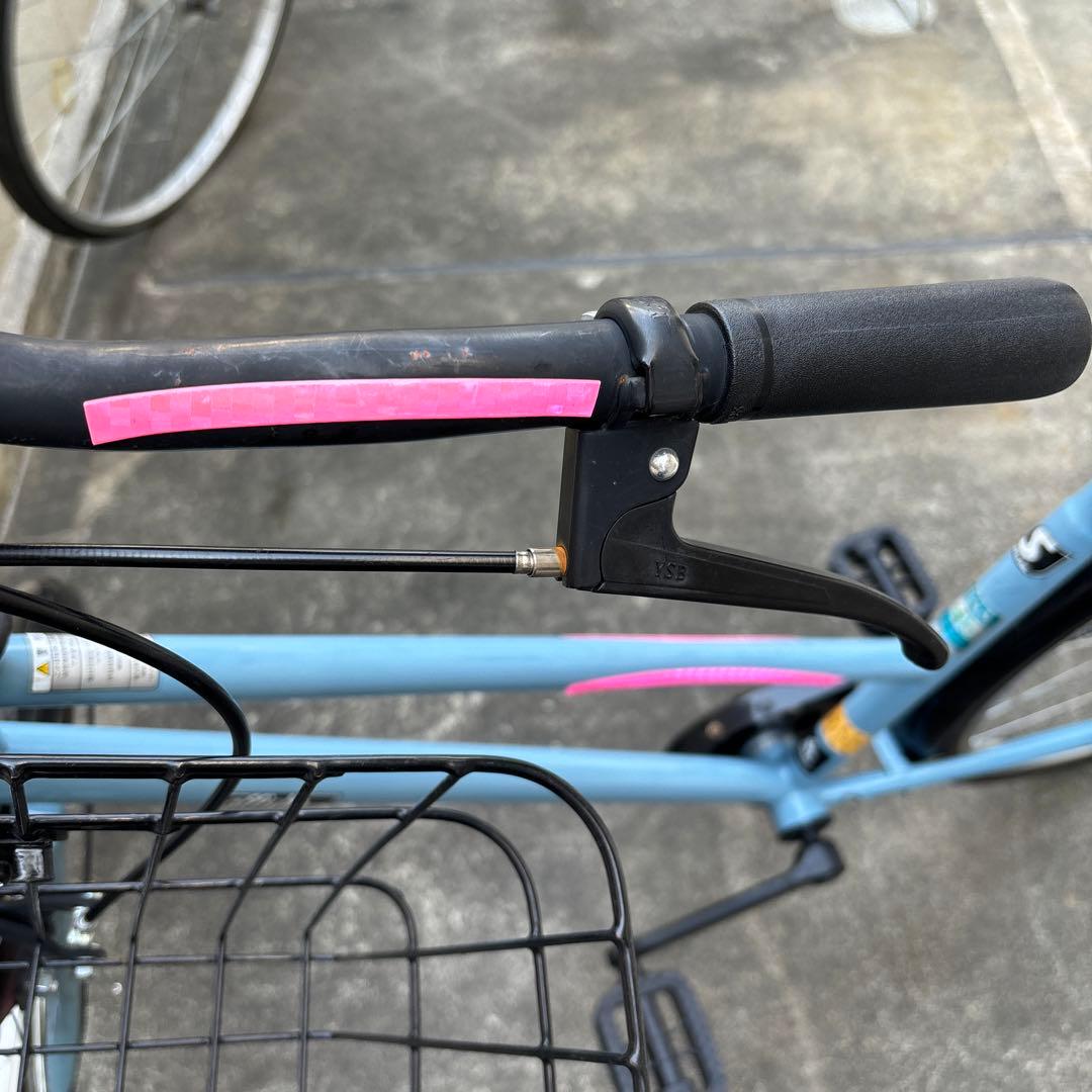 水色 シティサイクル 26インチ 前面バスケット付き