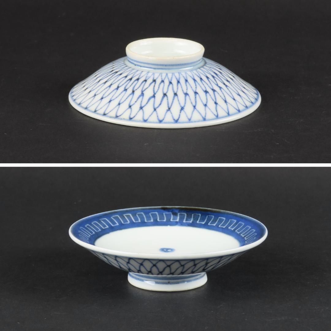 ⭕311 古伊万里 染付 網目文様 蓋茶碗２客 無傷 江戸時代/唐草文様