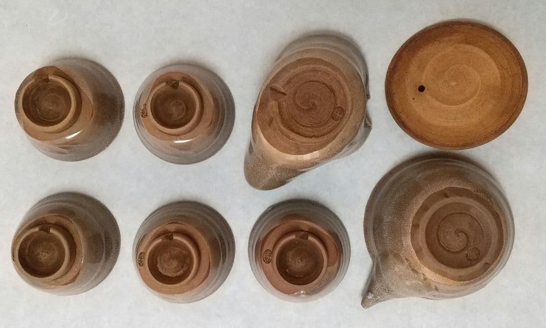 萩焼茶器セット 松綠 特注栃の木お盆付き