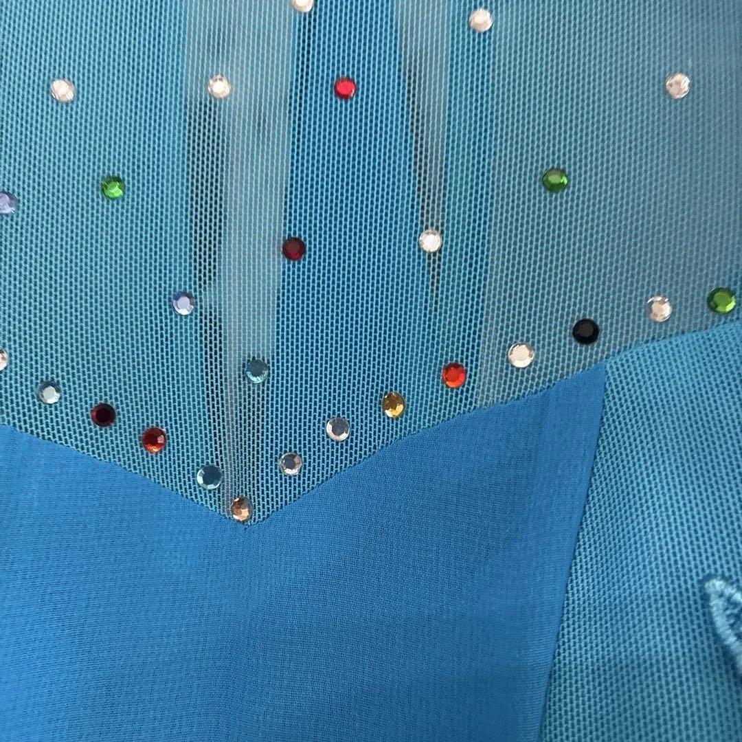 青いシフォンの社交ダンスドレス