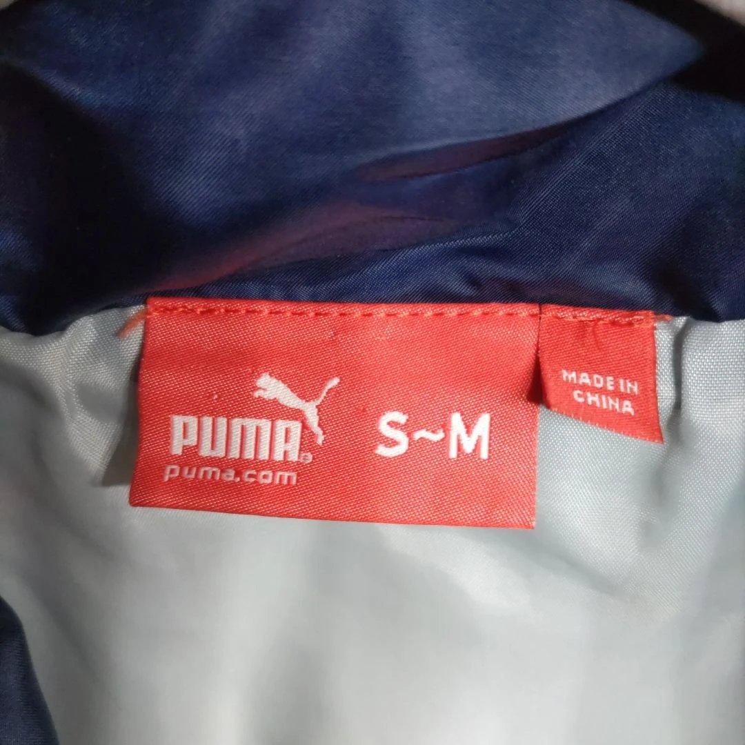 PUMA フード付きロングベンチコート S-M ネイビー/オレンジ