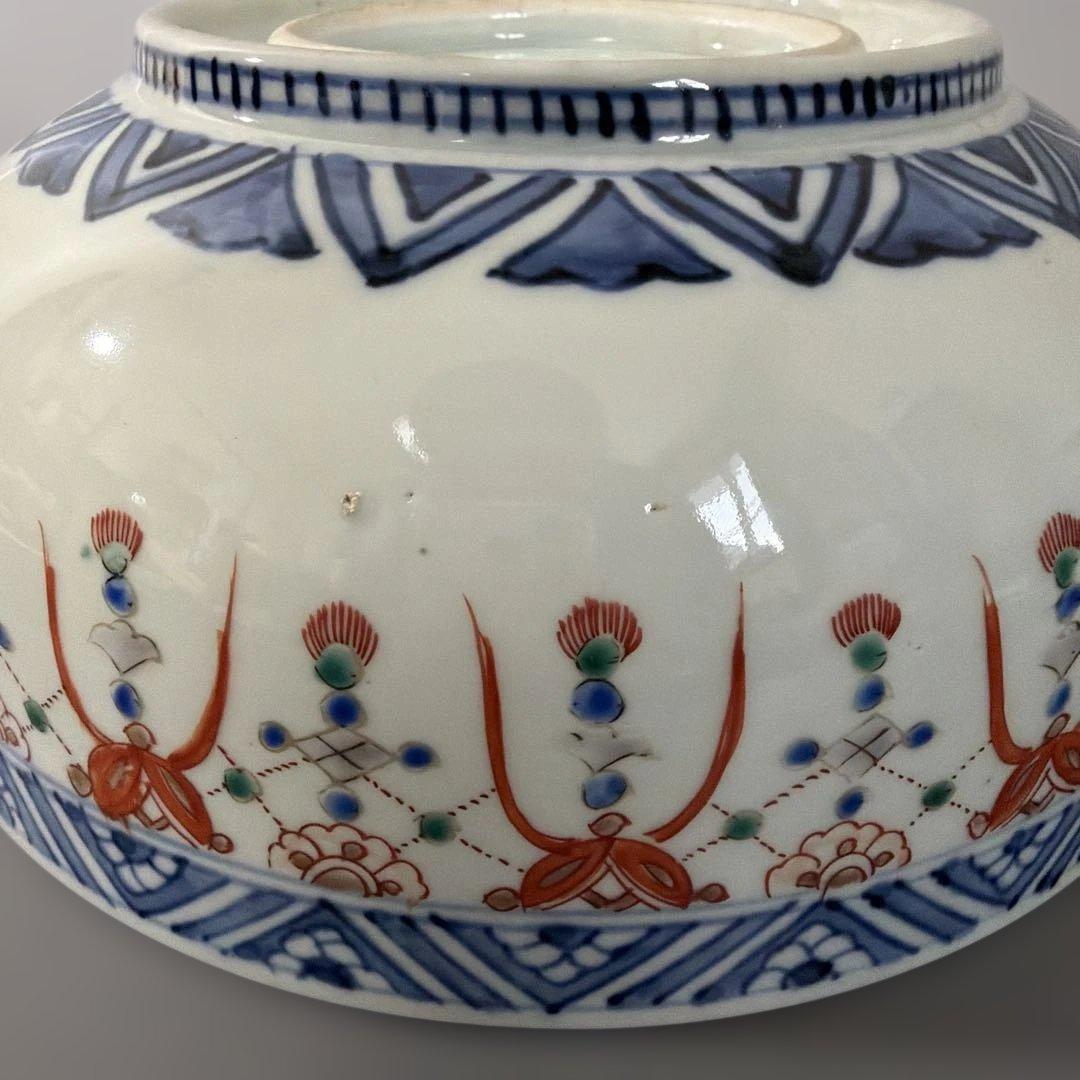 明治期 吉祥 花鳥 瓔珞紋 色絵伊万里 染付 重ね鉢 入れ子 深鉢 手彩色