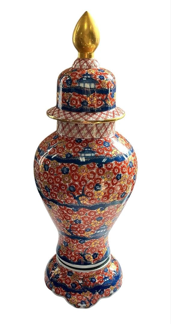 『有田焼』伝統工芸・総手描き古伊万里様式金欄手壺・陶芸作家 藤井錦彩 作