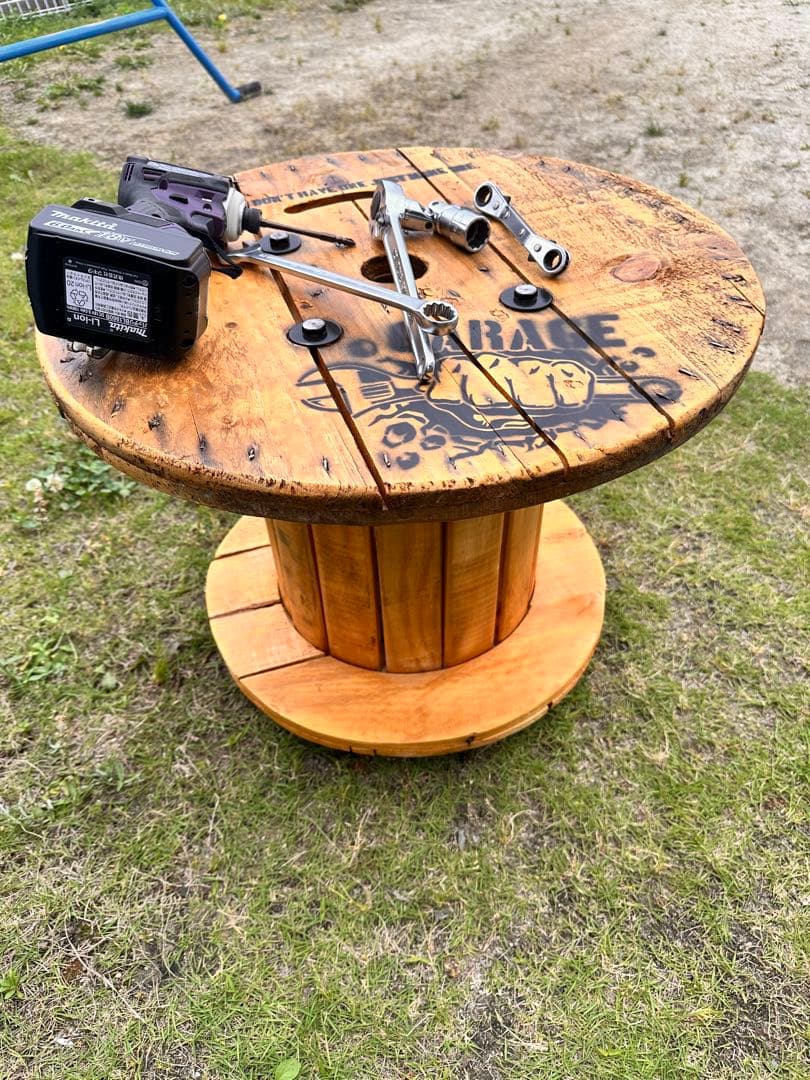 男前　木製円形テーブル 直径約58cm 電気ドラム　リメイク　GARAGE