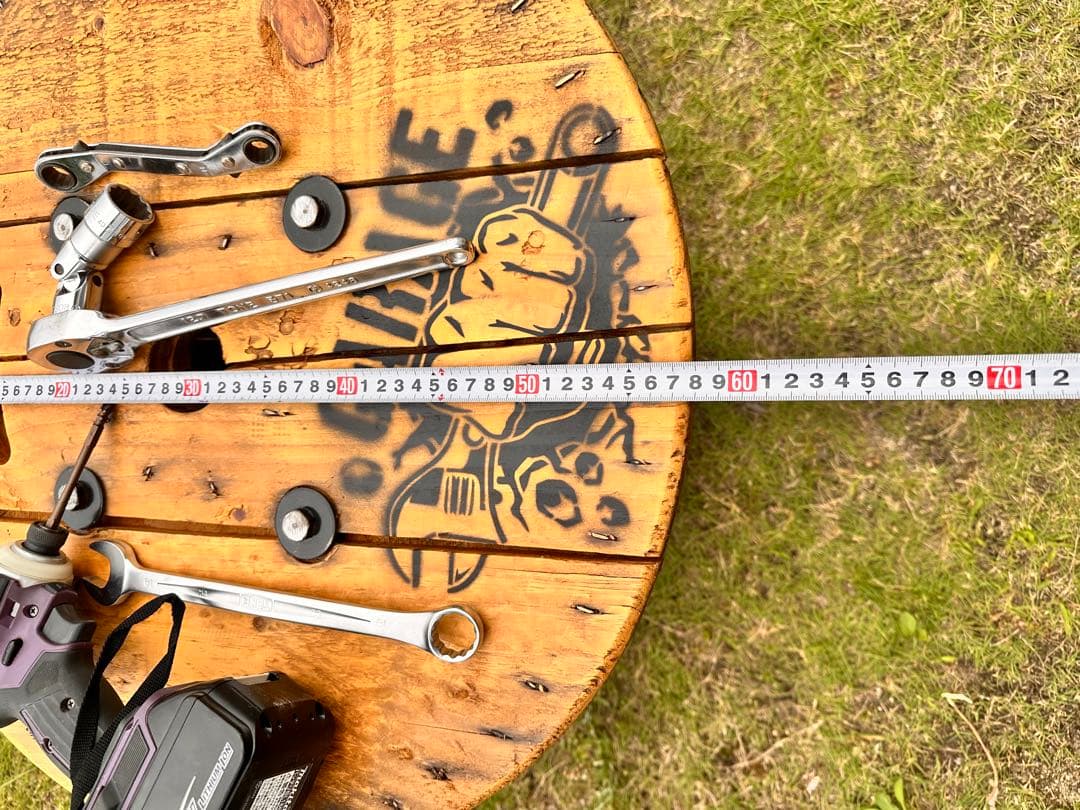男前　木製円形テーブル 直径約58cm 電気ドラム　リメイク　GARAGE