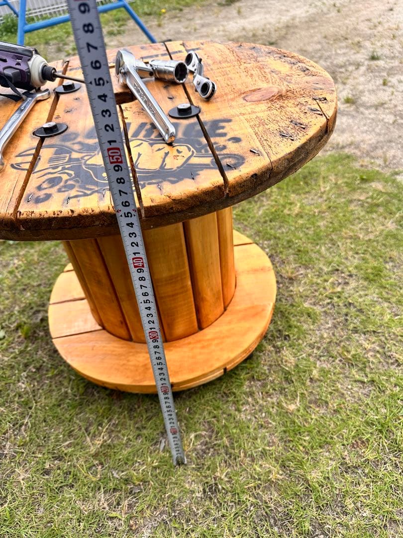 男前　木製円形テーブル 直径約58cm 電気ドラム　リメイク　GARAGE