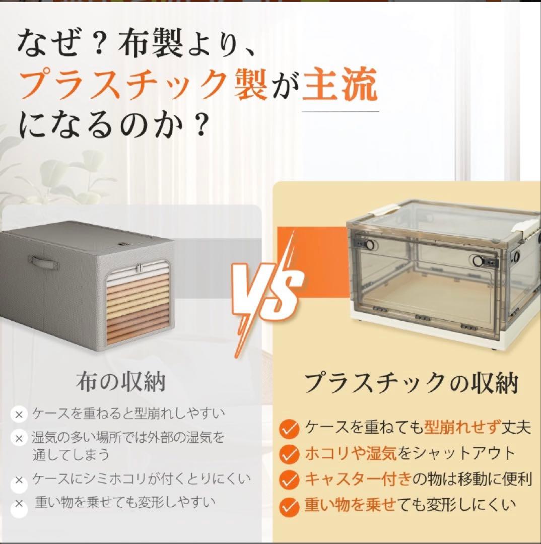 折りたたみ収納ボックス コンテナボックス キャスター付き 大容量 ホワイト　6個