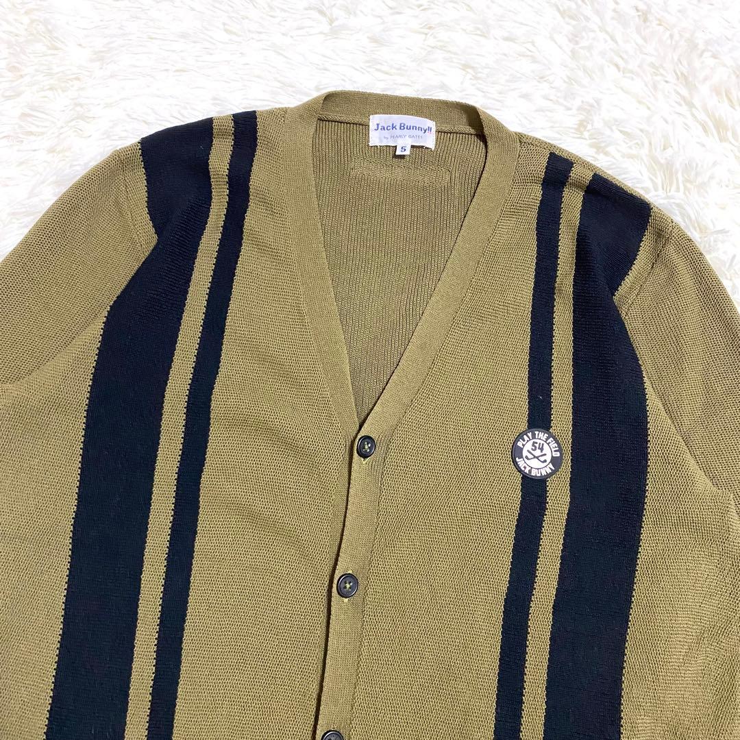 ジャックバニー　カーディガン　ニット　ラバーロゴ　ゴルフ　カーキ　L　5