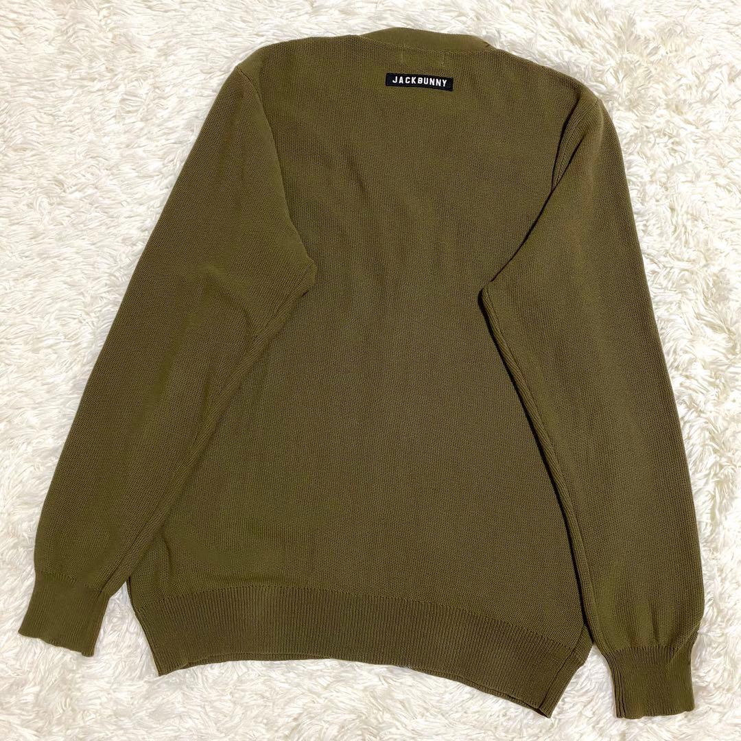 ジャックバニー　カーディガン　ニット　ラバーロゴ　ゴルフ　カーキ　L　5