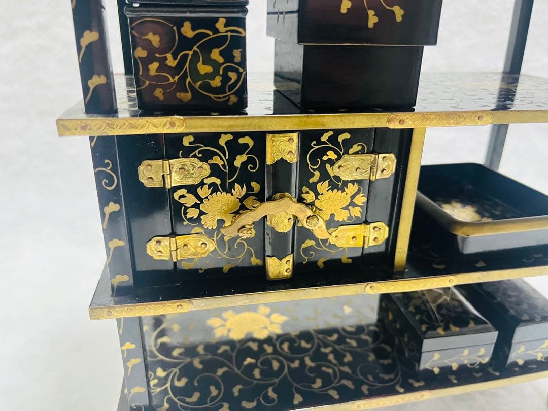 大正時代 雛道具 書棚 蒔絵 本銀 美品 箱付
