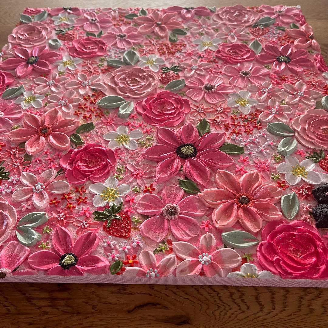 絵画 フラワーアート 花の絵 猫　苺 アートパネル　花柄　フランフラン