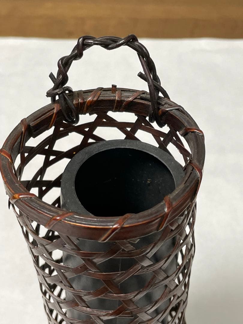 ‼️ 黒 竹籠 置き、掛け 花器　茶道　華道　時代物
