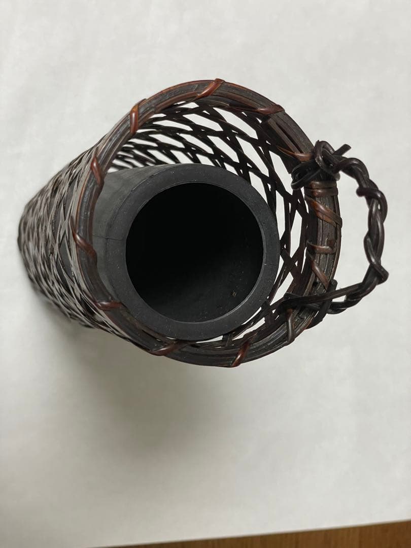 ‼️ 黒 竹籠 置き、掛け 花器　茶道　華道　時代物
