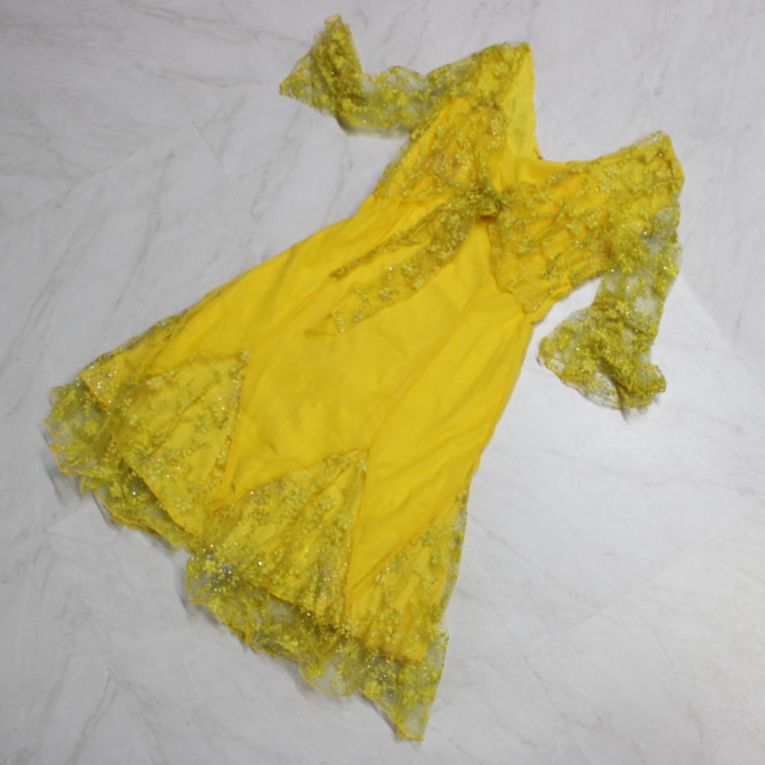 【美品 社交ダンス衣装】leirena ワンピース ドレス 黄色 かわいい