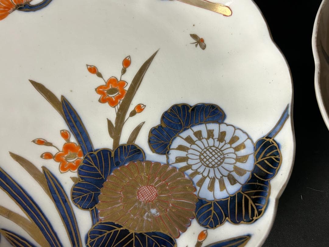 古伊万里 染錦 金彩 花蝶図 八寸皿 5客 江戸後期 パスタ皿 85