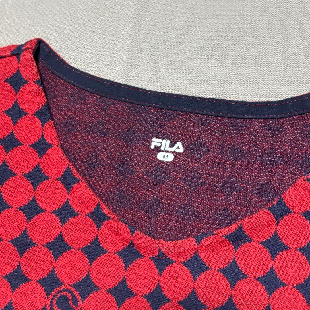 フィラFILA テニスウェア ニット総柄シャツ&ショートパンツ 上下セットアップ