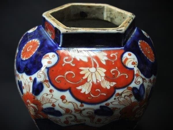 古伊万里 染付 色絵 花文 六角 花生 花瓶 時代物 骨董