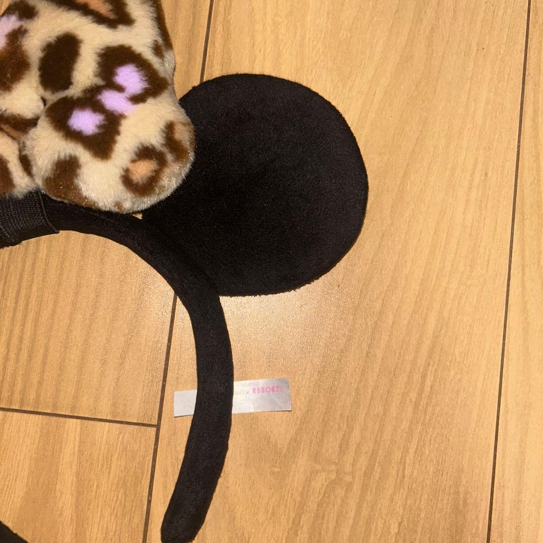 ヒョウ柄リボン付き耳カチューシャ
