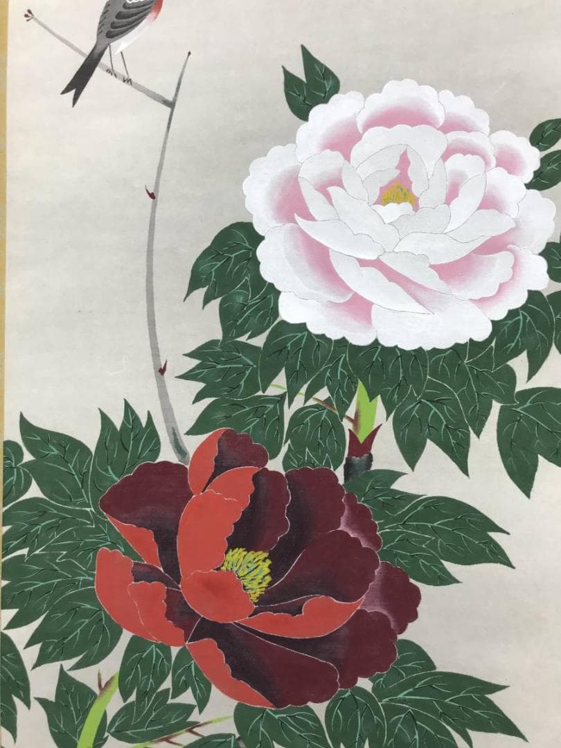 【複製】西村青嵐/牡丹小禽図/花鳥図/牡丹図/工芸品/掛軸/名家伝来/AC-96