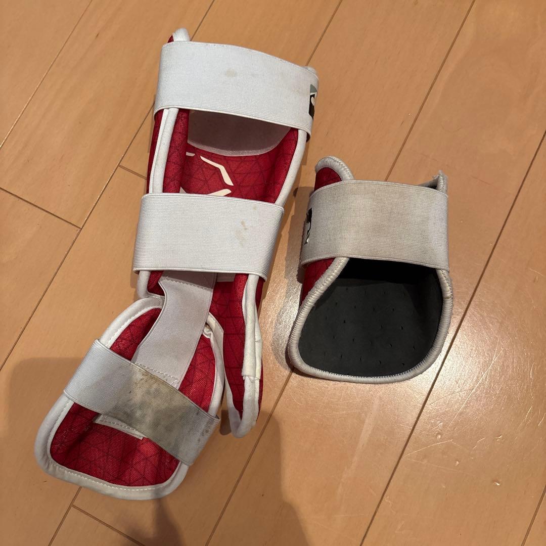 赤 エルボーガード フットガード(右打者用)ストラップ付き