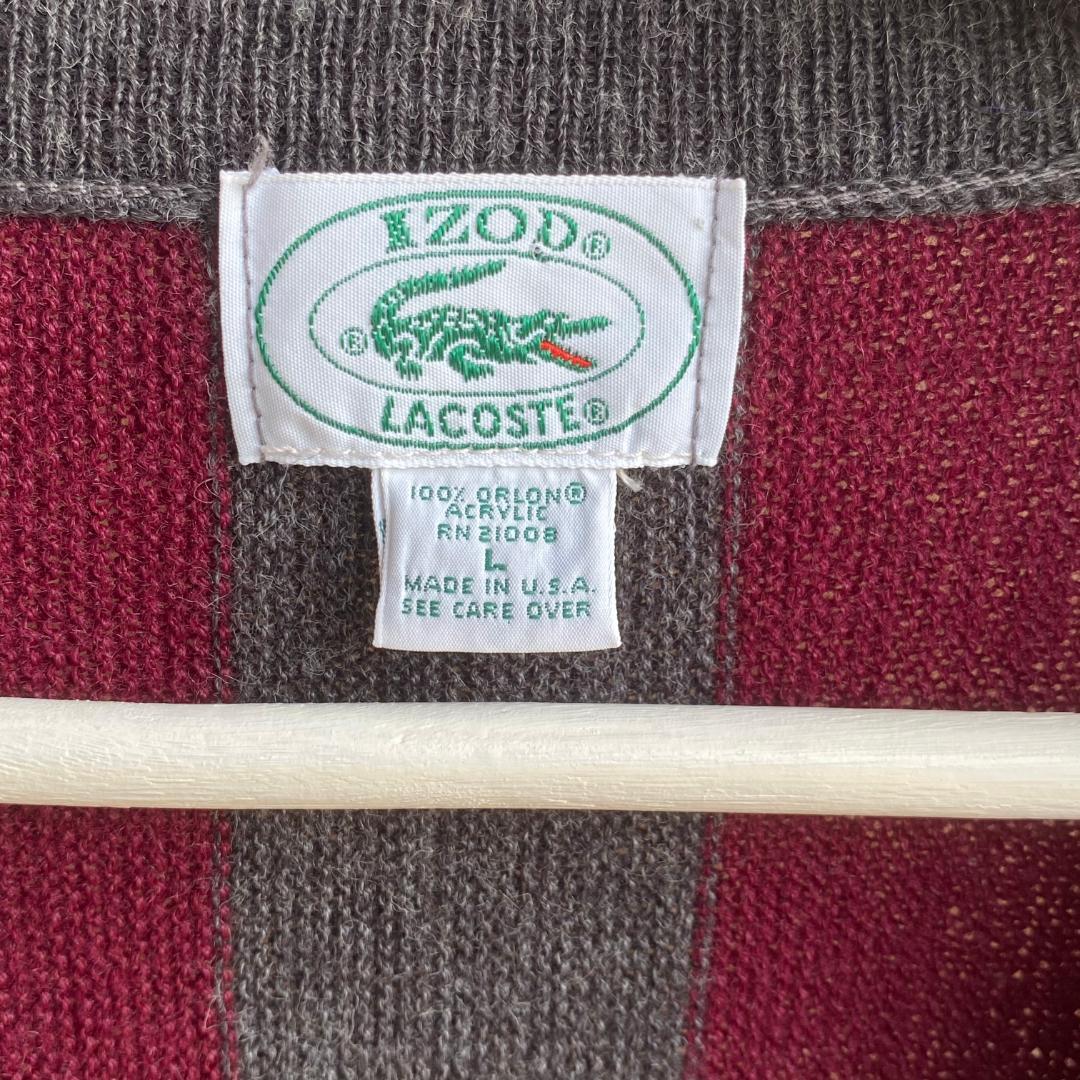 Lacoste IZOD 長袖セーター アメリカ古着 バーガンディ ストライプ柄