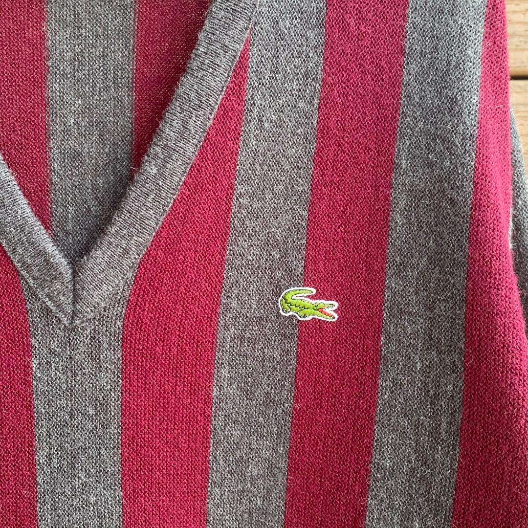 Lacoste IZOD 長袖セーター アメリカ古着 バーガンディ ストライプ柄
