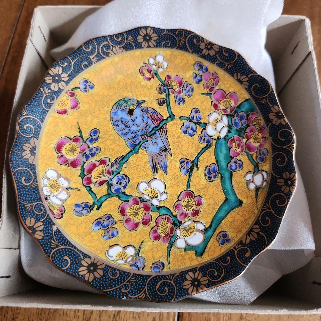 九谷焼　正峰造 花鳥4号皿揃 [吉田屋/青粒テッセン］