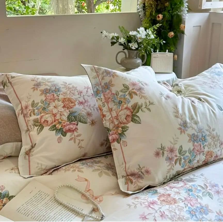 新品★秋薔薇アネモネマーガレット綿100%シングル掛け布団カバー1枚枕カバー2枚