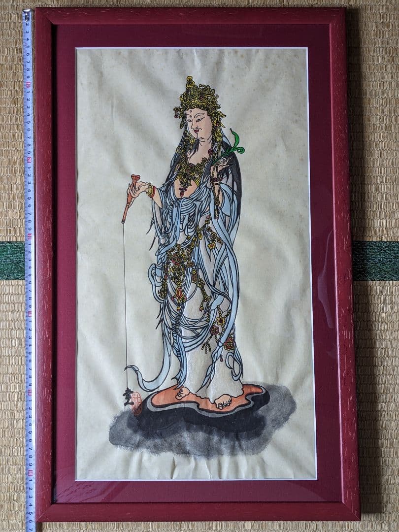 ♦仏画 雲上観音菩薩 書画 水墨画額入りコレクション 骨董品 アンティーク