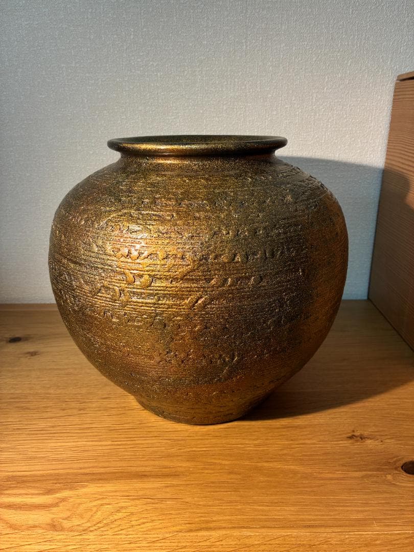 113 [箱付き] 金箔工芸 古代宝 古錦壺 花瓶