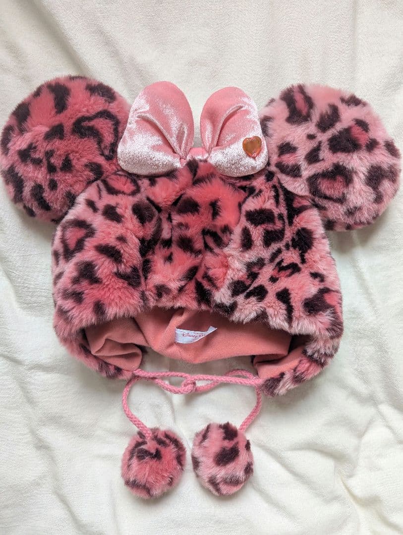 ディズニー ミニー ピンクヒョウ柄 ファー帽子