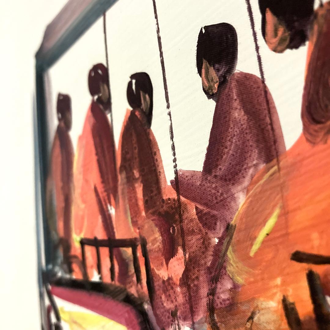 【カンボジアで購入】絵画 人力車 僧侶 アート フレーム付き アクリル