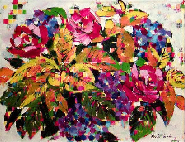 油絵 菅家令子 絵 絵画 インテリア 額付(白) uF6-061704 花