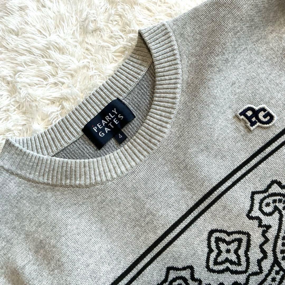 【美品】PEARLY GATES クルーネックニットプルオーバー　ライトグレー