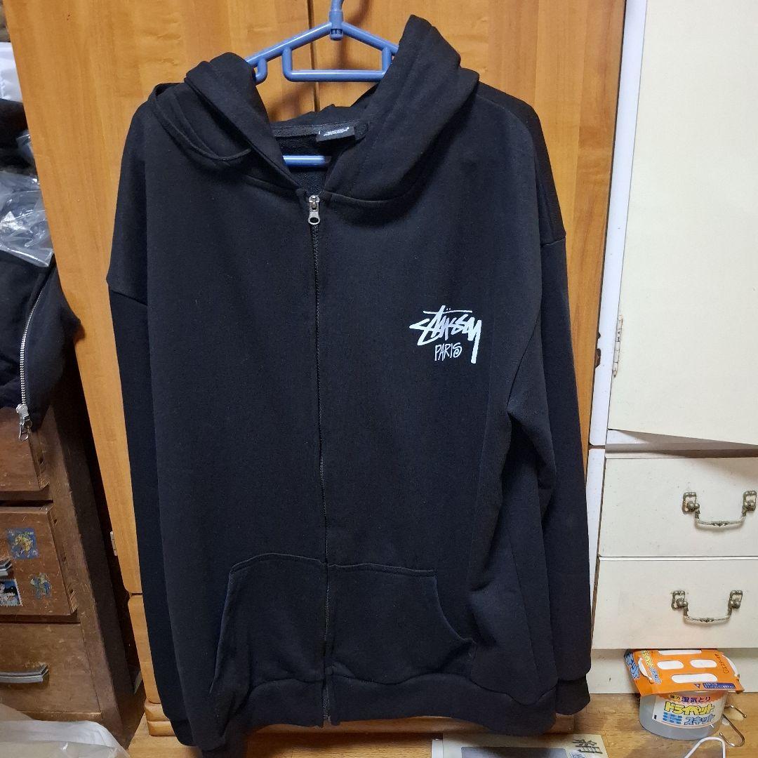 Stussy ブラック フルジップフーディXL