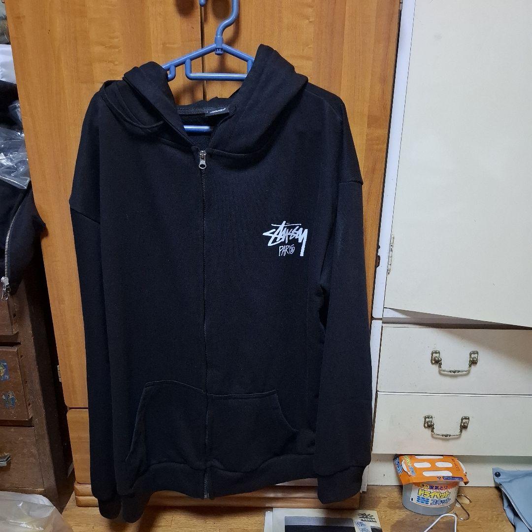 Stussy ブラック フルジップフーディXL