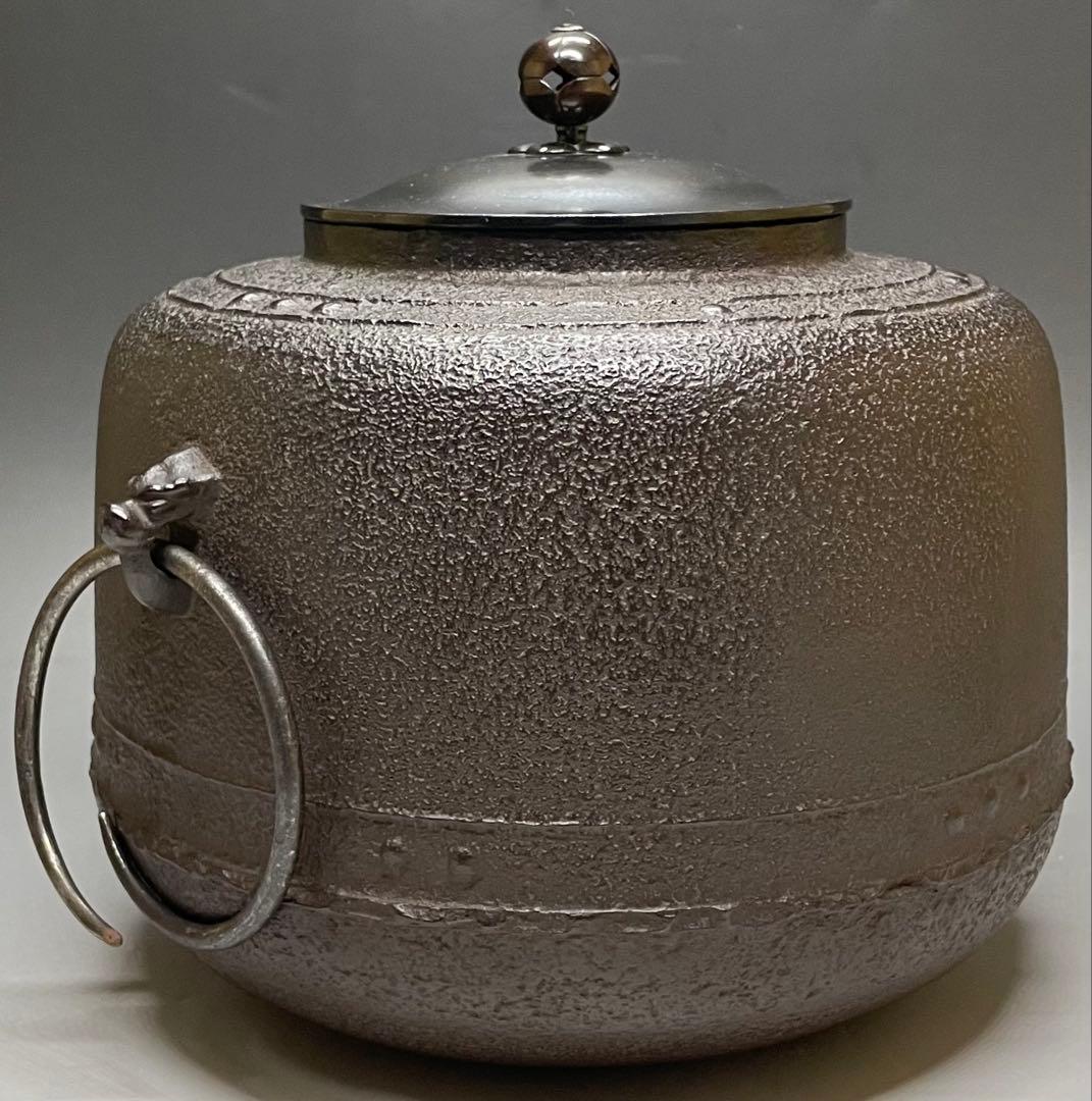 人間国宝　角谷一圭　萬代屋釜　茶釜　釜釻　四方桟共箱　i254