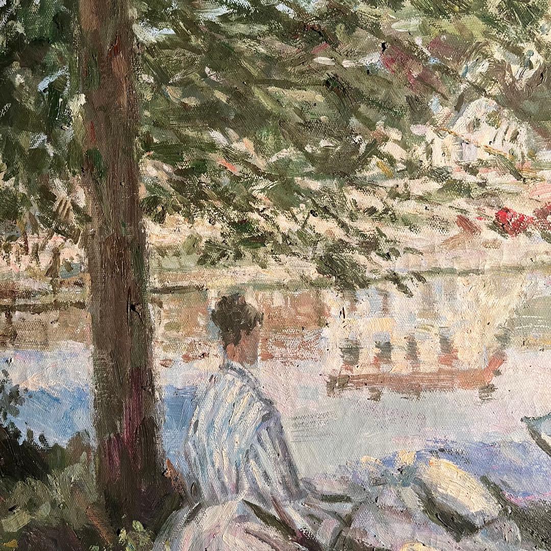 ★秀作★ 手書き油絵 クロード・モネ 水辺 ベンヌクール（大）肉筆絵画 油彩画