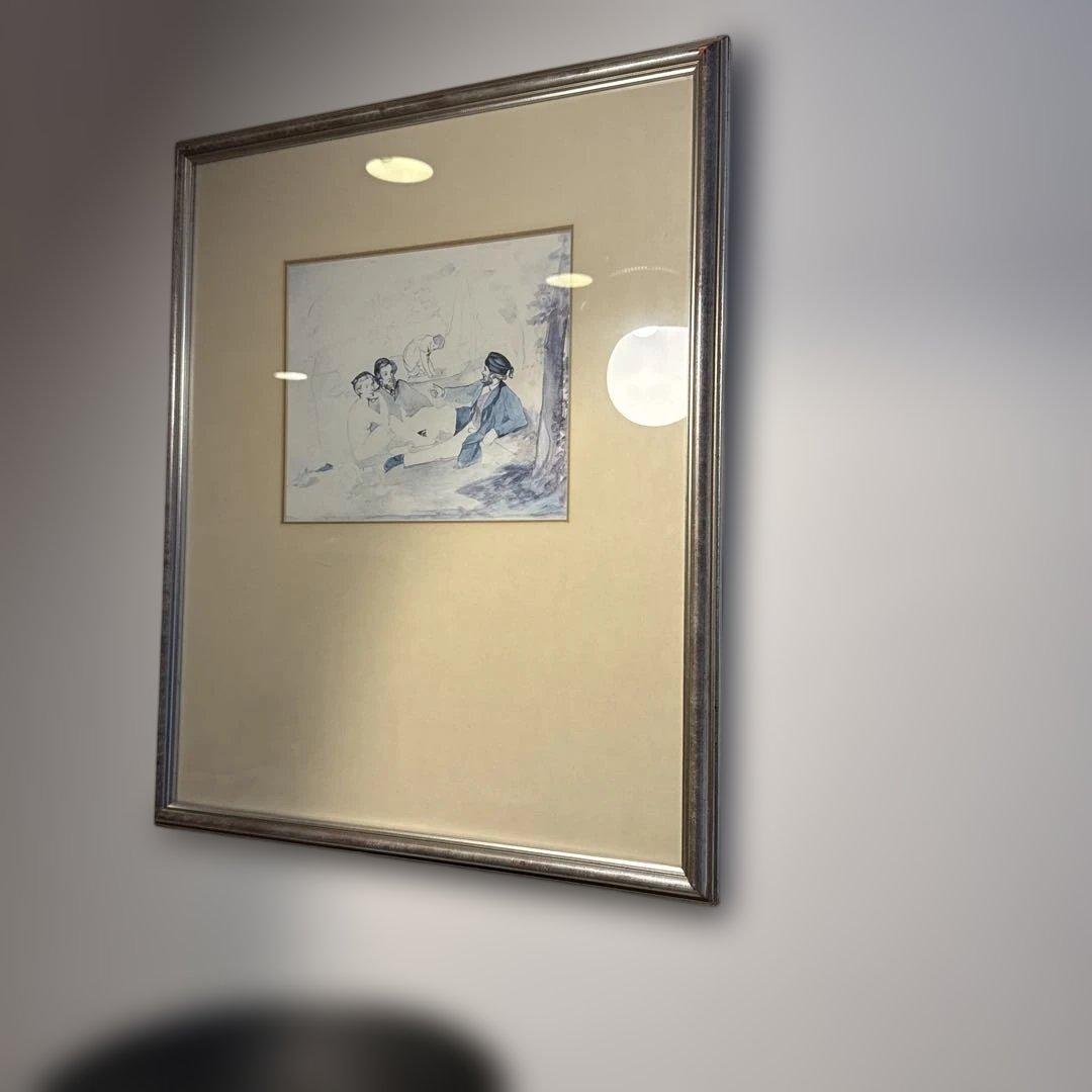 アンティーク水彩画 人物画 シルバーフレーム