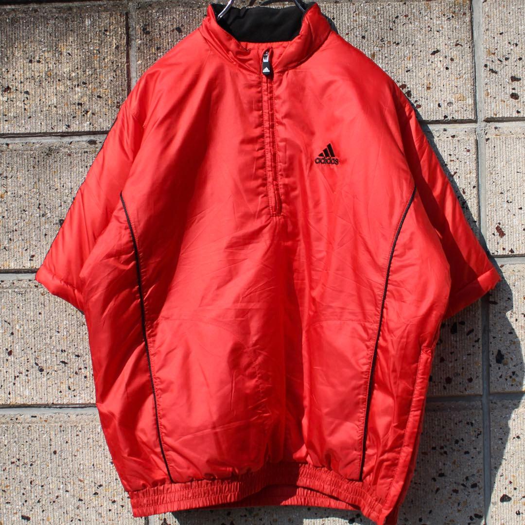 00's adidas GOLF ロゴ刺繍 中綿入り 古着 半袖 プルジャケット
