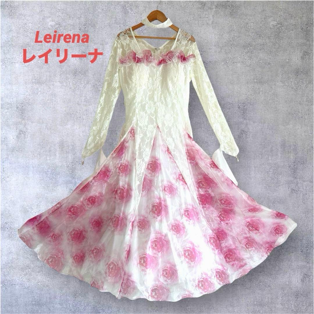 Leirena レイリーナ 社交ダンスドレス チョーカー オーガンジー 薔薇柄
