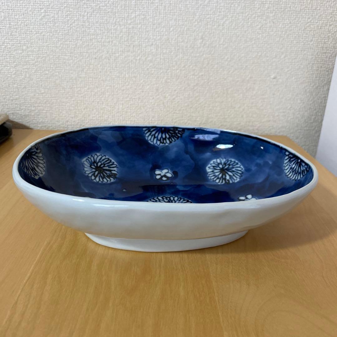 【新品】林京子　楕円鉢　ダミ菊　九谷青窯　九谷焼　廃窯→希少価値あり