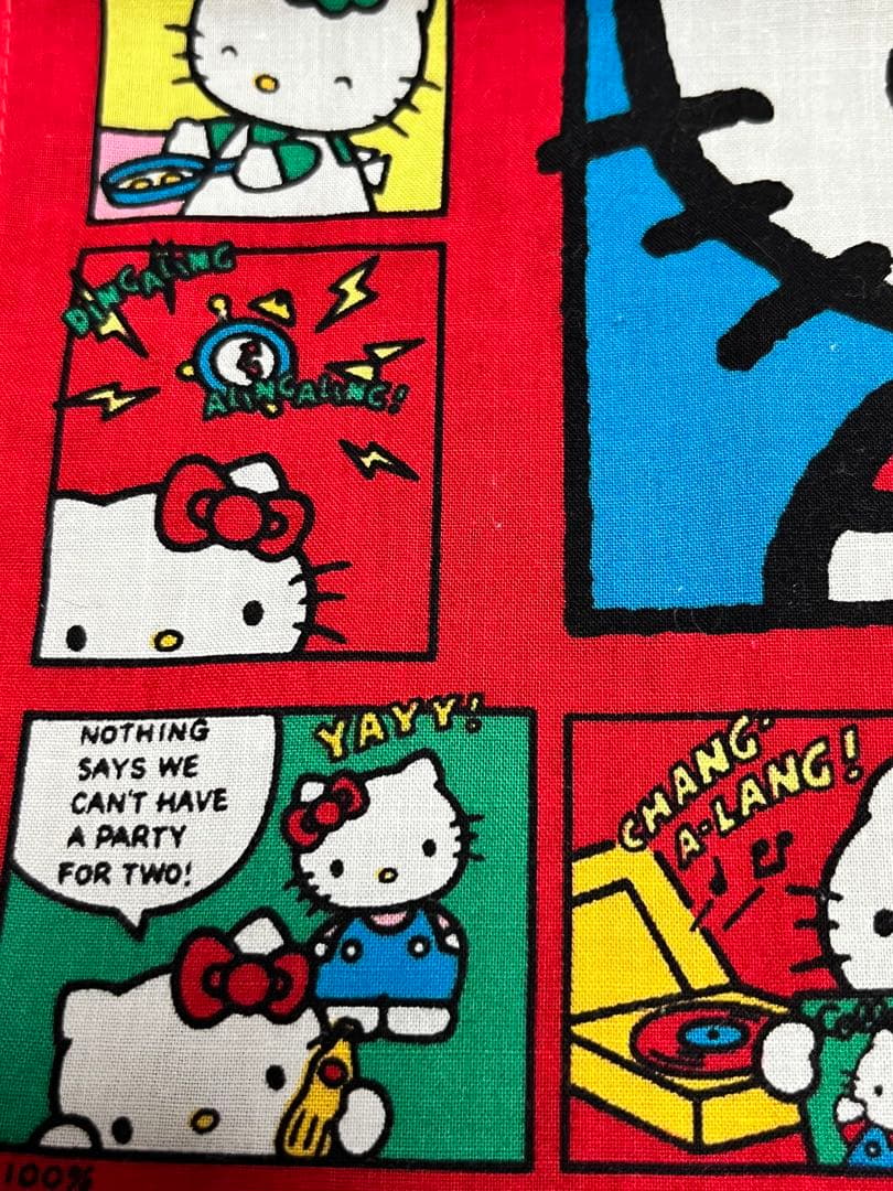 1989年　サンリオ　Sanrio ハローキティ 全部英語の14コマ漫画ハンカチ